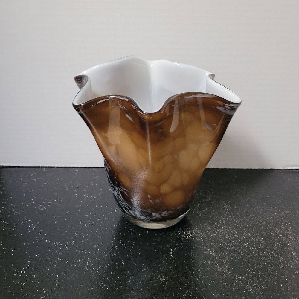 Hand Blown Fluted Brown Glass Vase